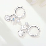 Kruhové náušnice s mušlí a hvězdicí - stříbro 925/1000, Stříbrná