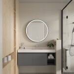 Erga Olivia, kulaté LED zrcadlo 80cm, černý kovový rám, 1840 lm, 6500K, přední osvětlení, ERG-V01-202-8080-BK