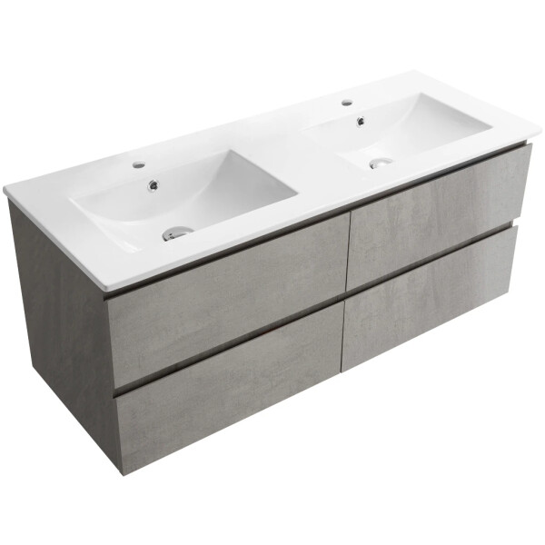 CERANO - Koupelnová skříňka Carole + keramické dvojumyvadlo Todo - betonově šedá - 121x50x46,5 CER-8050BD82991