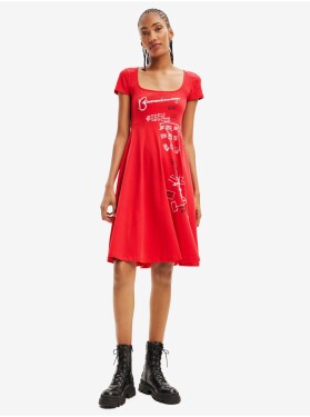 Červené dámské vzorované šaty Desigual Broadway Road - Dámské
