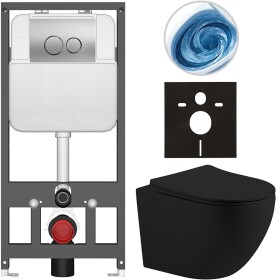 CERANO - Kompletní WC set Basic/Cesso - černá matná - WC tlačítko Dualo/Stříbrná - závěsné - předstěnová instalace - 49x36 CER-8050BD86208