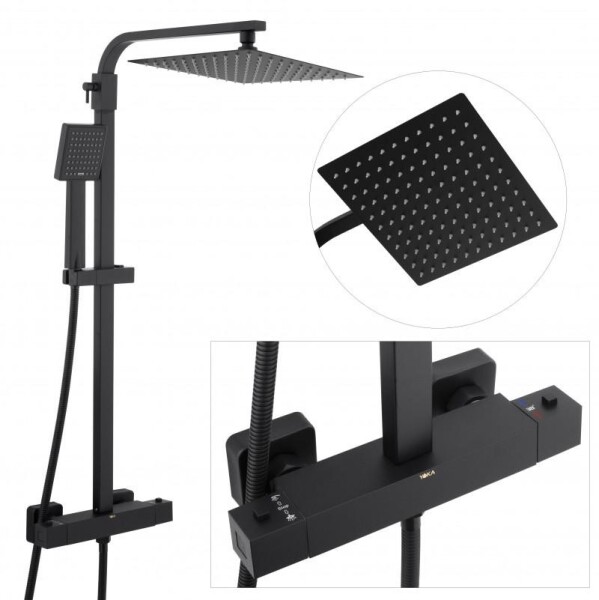 Erga Goba, sprchová souprava s termostatickou baterií a dešťovou hlavicí 25x25cm, černá matná, ERG-YKA-BP.GOBA-THERM-25-BLK