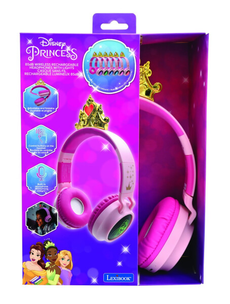 Lexibook 3D bezdrátová sluchátka Disney princezny se světelnými efekty a limitem hlasitosti - Lexibook