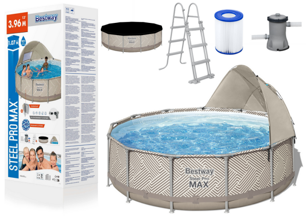 Mamido Zahradní bazén s rámem a přístřeškem 396 x 107 cm Bestway 561FY