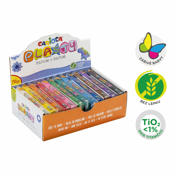 Carioca plastelína, displej, 12 × 150 g, mix  barev