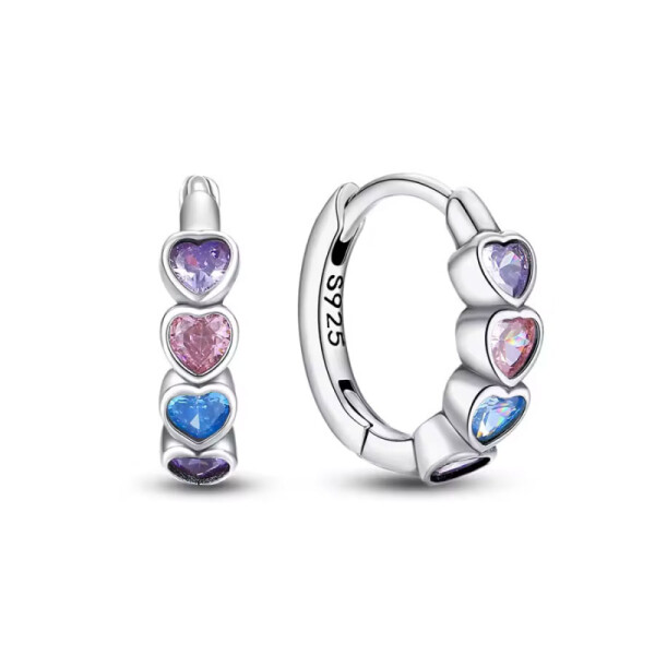 Stříbrné náušnice s barevnými srdíčky - stříbro 925/1000, Barevná/více barev