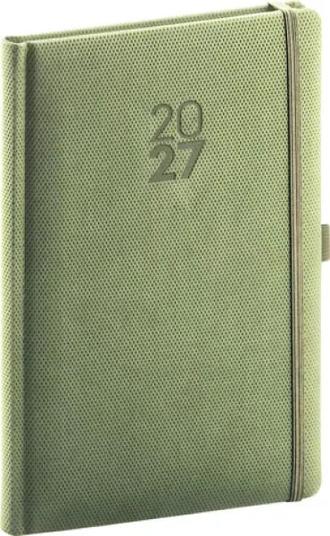 NOTIQUE Týdenní diář Diamante 2027 olivový / 15 × 21 cm