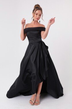 Lafaba Dámské černé saténové večerní šaty plesové šaty velkým výstřihem