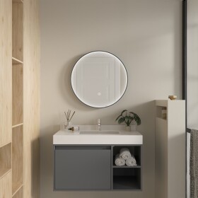 Erga Charlotte, kulaté LED zrcadlo 60cm, černý kovový rám, 1380 lm, 6500K, přední boční osvětlení, ERG-V01-204-6060-BK