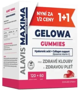 ALAVIS MAXIMA Gelowa Gummies jahoda 120 tablet + 60 kapslí / Kyselina hyaluronová / Collagen support / bez cukru (V420)