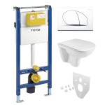 Mereo WC set - Rimless WC oblé, modul pro sádrokarton, bílé oválné tlačítko MM02NSETRS110