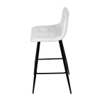 Židle barová, bílá látka, čtyřnohá kovová podnož, černý mat