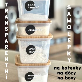 TRANSPARENTNÍ samolepky SKVRNA 71x42mm (8ks) samolepky na kořenky, do domácnosti, etikety, na boxy