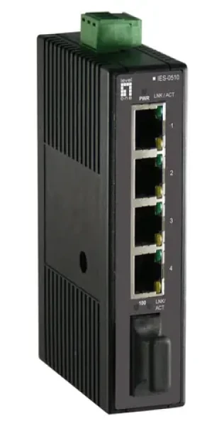 LevelOne Industriální switch 4x FE, 1x SC MM 2 km / Switch / Neřízený / DIN lišta / 12-48 V / IP30 (IES-0510)
