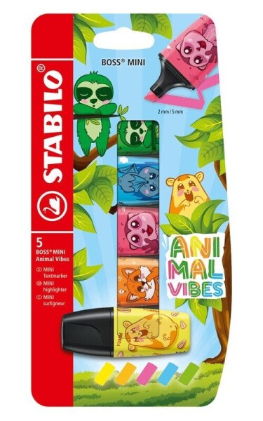 Zvýrazňovač STABILO BOSS MINI Animal Vibes 5ks - neonové barvy