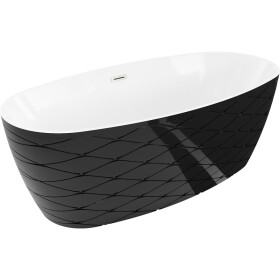 MEXEN/S - Olea volně stojící vana vzor 170 x 80, bílá/černá, sifon a přepad nikl kartáčovaný 52821708075-97