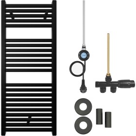 CERANO Koupelnový radiátorový set Donovan - kombinované vytápění, wifi tyč - boční jednobodové připojení - 300W - černá matná - 1200x500 mm