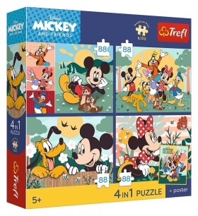 Puzzle Mickey a přátelé: Všichni spolu 4x88 dílků
