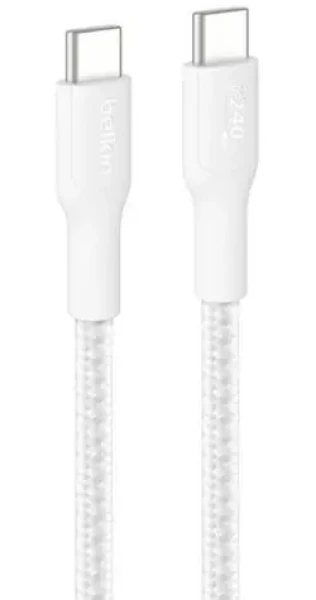 Belkin CAB025hq3MWH bílá / Kabel USB-C - USB-C / 240W / 3m / opletený (CAB025HQ3MWH)