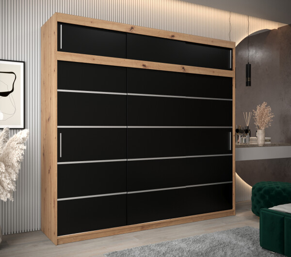 Šatní skříň Abi V1 s nástavcem Barva korpusu: Dub artisan, Rozměry: 250 cm, Dveře: Černá