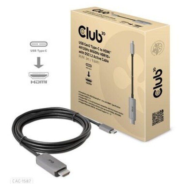 CLUB3D CAC-1587 kabel USB-C na HDMI M/M černá 3m 8K 60Hz 4K 120Hz CAC-1587