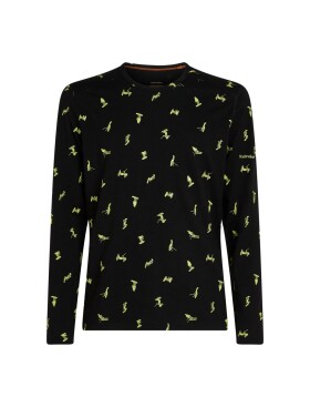 Pánské merino tričko s dlouhým rukávem ICEBREAKER Mens 200 Oasis LS Crewe Snow Day AOP, Black/Peridot/Aop velikost: S