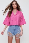 Trend Alaçatı Stili Women's Fuchsia Envelope Pocket Crop Poplin Shirt