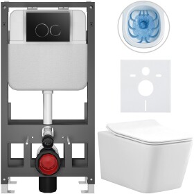 CERANO - Kompletní WC set Basic/Forte - bílá lesklá - WC tlačítko Dualo/Černá - volně stojící - předstěnová instalace - 51x36 CER-8050BD86112