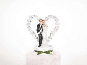 PartyDeco PartyDeco Svatební figurka Novomanželé se srdcem s bílými růžemi