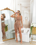 Sexy Koucla Mesh Dress / Cover-Up v bondage vzhledu CAPPUCCINO Einheitsgroesse