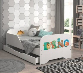 DumDekorace Dětská postel MIKI, 160 x 80 cm, s matrací a lamelovým roštem – DINO KIDS