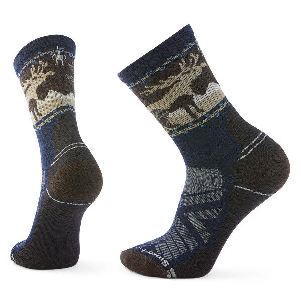 Unisex merino turistické ponožky SMARTWOOL Hike Light Cushion Mountain Moose Crew S, Deep Navy velikost: 42-45 (L)