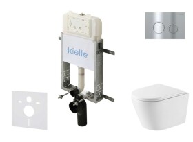 Kielle - Genesis New Set předstěnové instalace, klozetu Nefia, Vortex Rimless+, sedátka softclose a tlačítka Gemini New II, lesklý chrom 30528SZ50