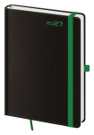 Diář 2027 denní A5 Black Green s poutkem na propisku