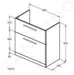 IDEAL STANDARD - i.Life A Umyvadlová skříňka, 800x440x853 mm, 2 zásuvky, matná uhlově šedá T5274NV