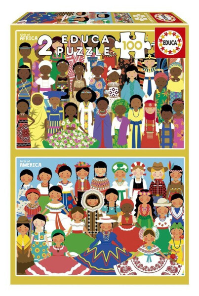 Puzzle Dívky z Ameriky a Afriky 2x100 dílků