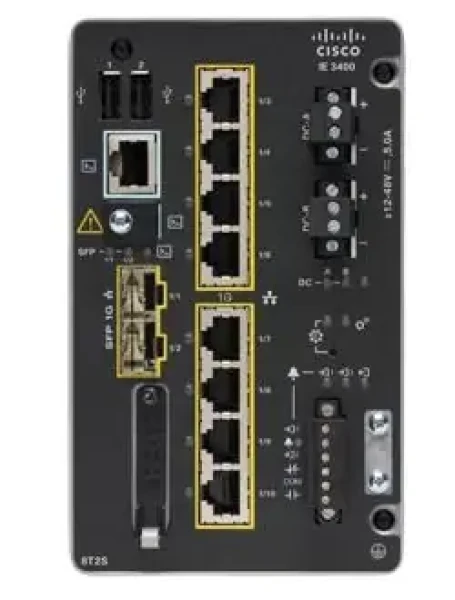 Cisco Catalyst IE3400 / Průmyslový switch / 8x GbE RJ-45 / 2x GbE SFP / Modulární / Network Essentials (IE-3400-8T2S-E)