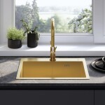 REA - Ocelový dřez Liam BRUSH GOLD s kuchyňskou baterií KPL-96007