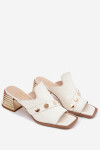 Kožené lodičky na podpatku s ozdobným páskem D&A CR61-3063 Bílé 38
