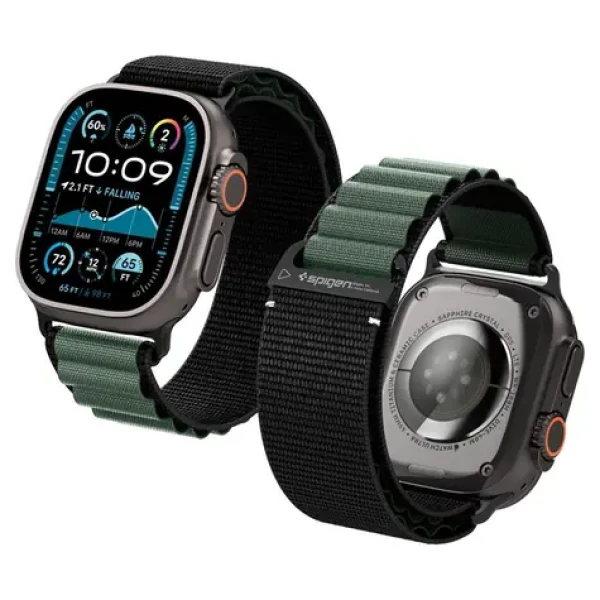 Spigen Fabric Band (hook) řemínek pro Apple Watch 49mm/46mm/45mm/44mm zelená (AMP10223)