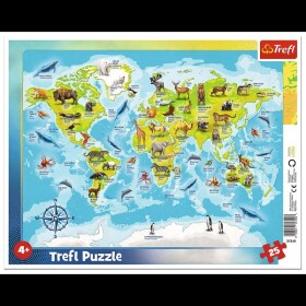 Trefl Puzzle Mapa světa se zvířátky / 25 dílků