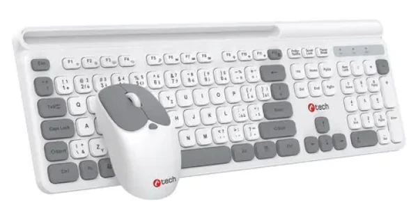 C-TECH QUALLIS WLKMC-05 bílá / Bezdrátový set klávesnice a myši / 2,4 GHz / CZ/SK (WLKMC-05W)