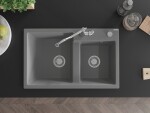 MEXEN/S - Tomas granitový dřez 2-bowl včetně baterie Carla, šedá 6516-71-670700-00