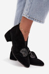 Kožené semišové dámské boty na podpatku s ozdobou D&A MR52-182 Černé 39