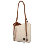 Luxusní dámský kožený kabelko-batůžek Livira, hnědo-krémový