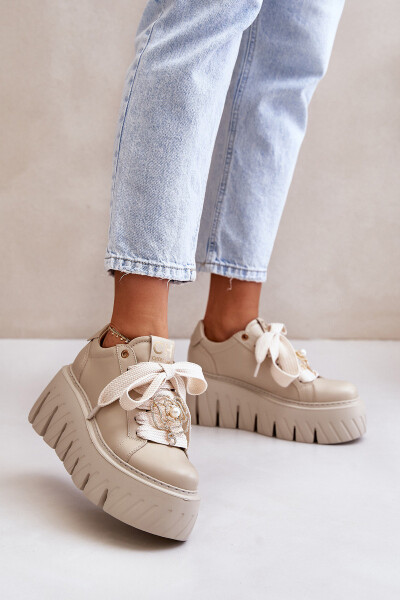 Dámské tenisky na masivní podrážce se zlatou ozdobou CheBello 4530 Béžové 41