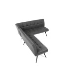 Lavice rohová, šedá látka v dekoru broušené kůže, černý kov