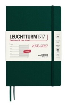 Týdenní plánovač & Zápisník Forest Green, Medium A5 2027, 18měs., anglicky
