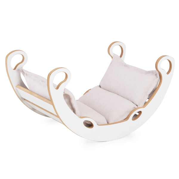 PLUSH NEST PLUSH NEST Dřevěné houpátko Mini 2v1 (XS) s polštářem (světle béžové / bílé)