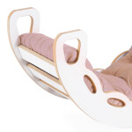 PLUSH NEST PLUSH NEST Dřevěné houpátko Mini 4v1 s lezeckou stěnou a skluzavkou a polštářem (béžový/zlatý samet), bílé dřevo